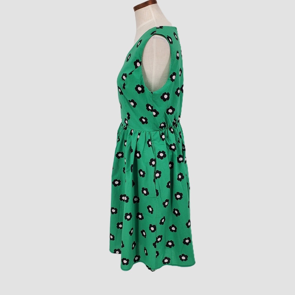 Tulip B Women XLarge Green Floral Sleeveless Fit and Flare Dress Pockets MDJD630 - Picture 2 of 10